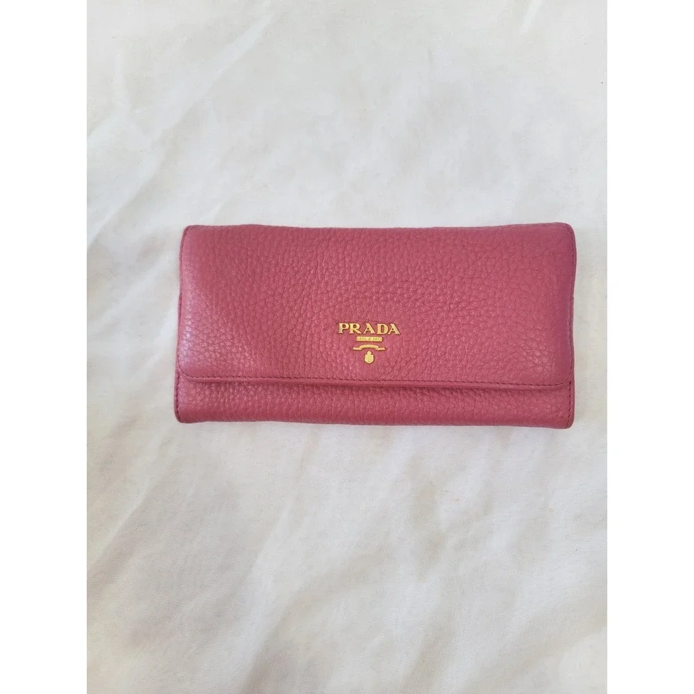 Prada Pink Pebbled Leather Continental Wallet CheckCheck Verified - Picture 1 of 16